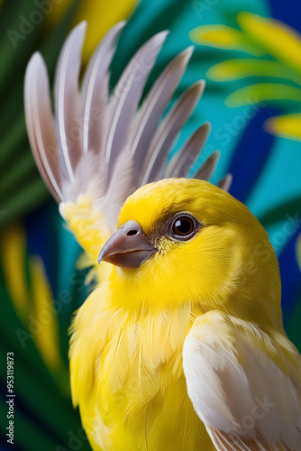 Bright and Colorful Close-Up of a Canary Wing, AI-Upscaled for Extra Clarity