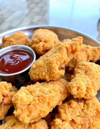 Fried Chicken Chicken pieces coated in seasoned flour or batter