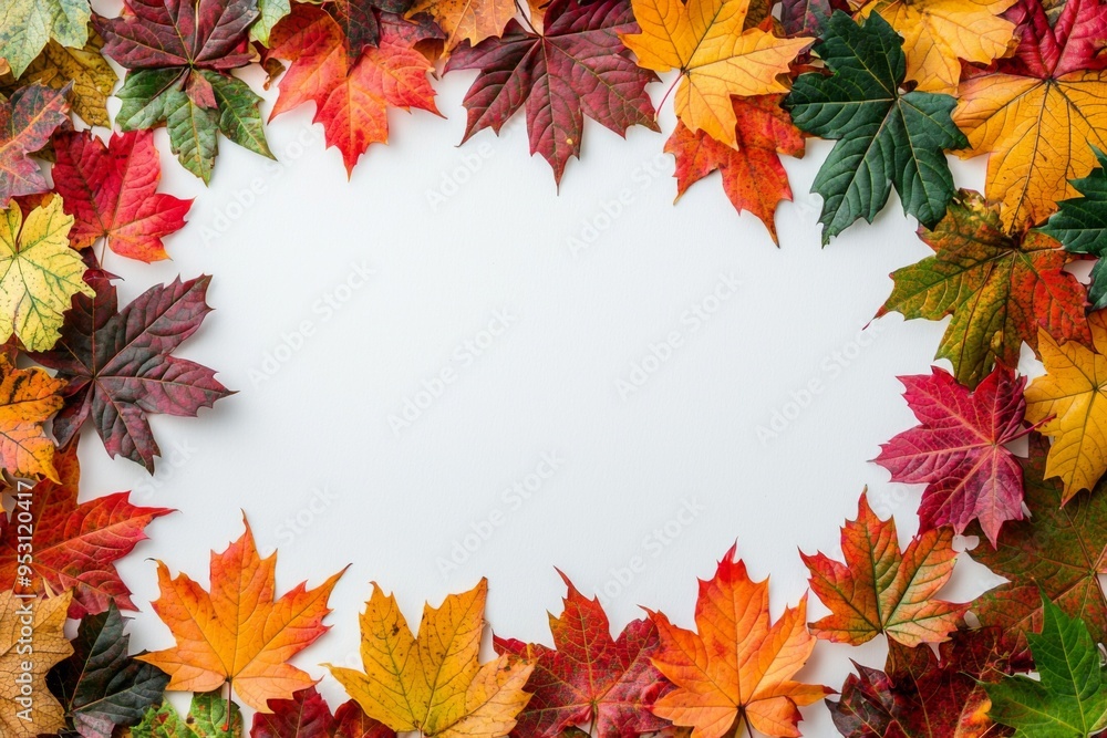 Autumn Maple Leaves Flat Lay White Background created with Generative AI Autumn Maple Leaves Flat Lay White Background created with Generative AI