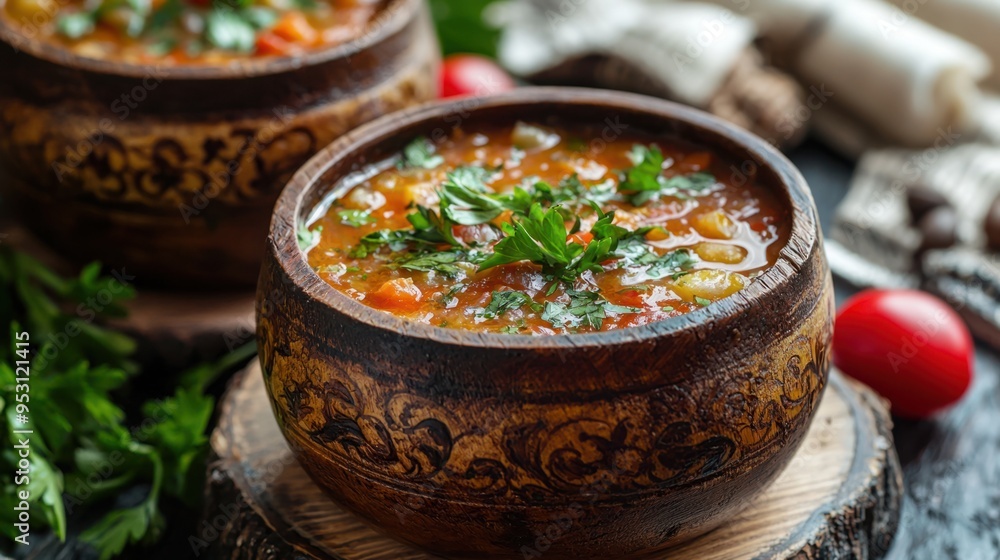 Authentic Russian Sbiten Drink Served in Rustic Wooden Cup