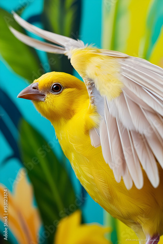 High-Definition Upscaled Image of a Canary Bird’s Wing Against a Contrasting Background
