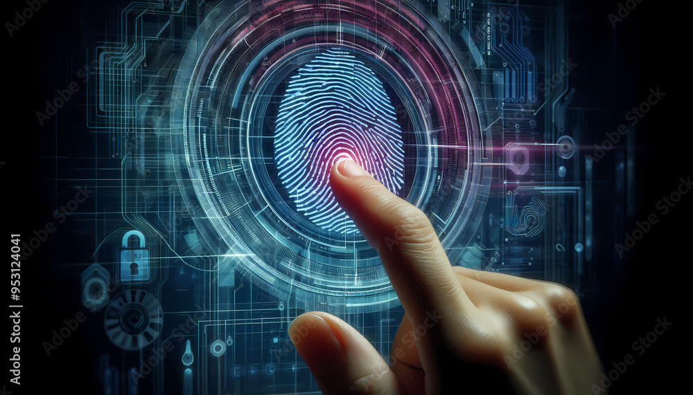 a fingerprint scan being processed by a futuristic interface a fingerprint scan being processed by a futuristic interface