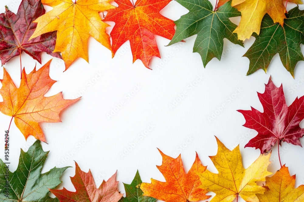 Fototapeta premium Autumn Maple Leaves Flat Lay White Background created with Generative AI