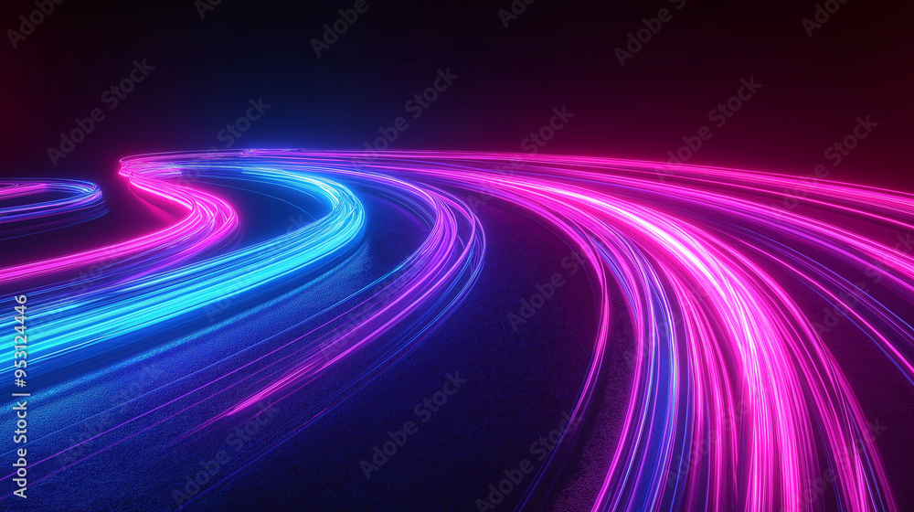 A colorful, neon-lit road with a purple streak A colorful, neon-lit road with a purple streak