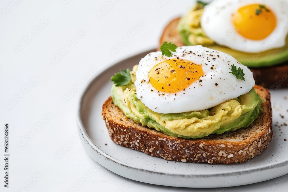 A delicious poached egg served on avocado toast, garnished with black pepper and parsley, perfect for a healthy breakfast or brunch. A delicious poached egg served on avocado toast, garnished with black pepper and parsley, perfect for a healthy breakfast or brunch.