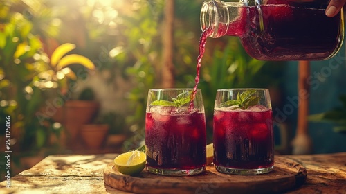 Vibrant Traditional Caribbean Sorrel Drink Being Prepared with Fresh Ingredients and Spices