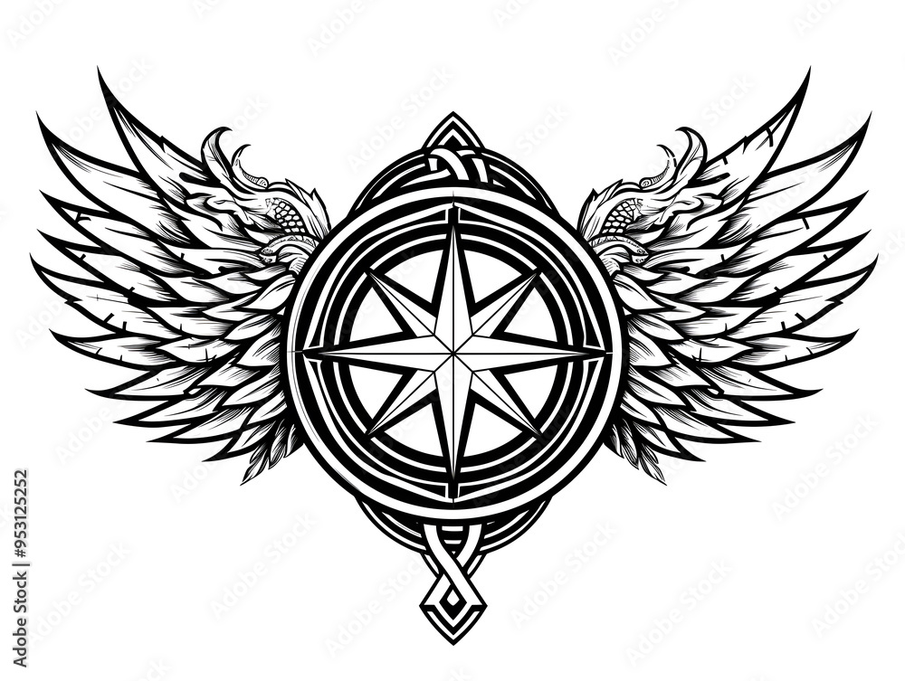 Fototapeta premium Winged Compass very simple traditional tattoo flash styles illustration
