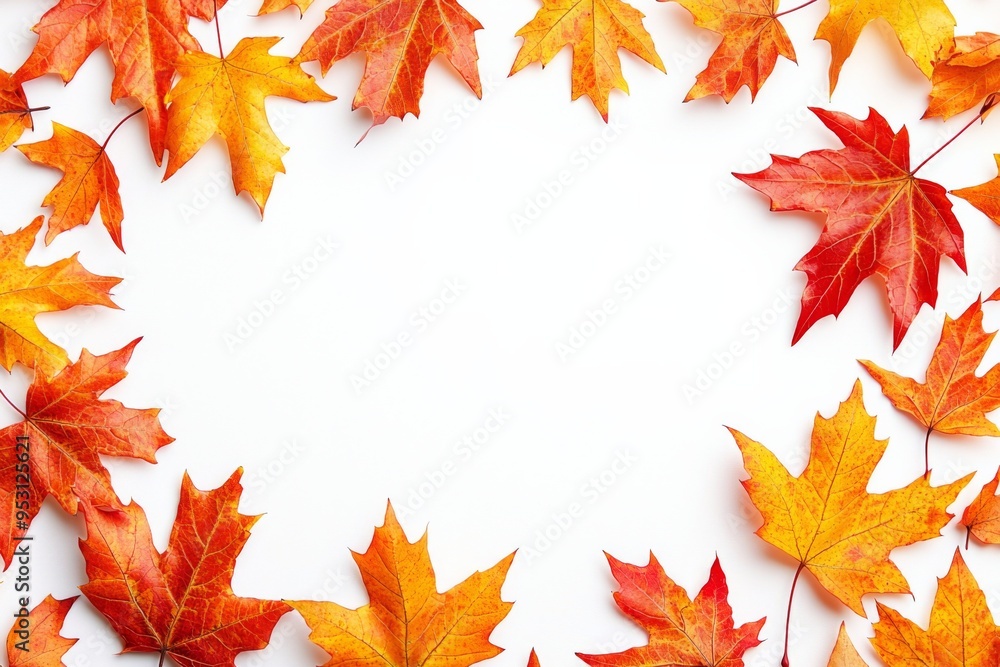 Autumn Maple Leaves Flat Lay White Background created with Generative AI Autumn Maple Leaves Flat Lay White Background created with Generative AI