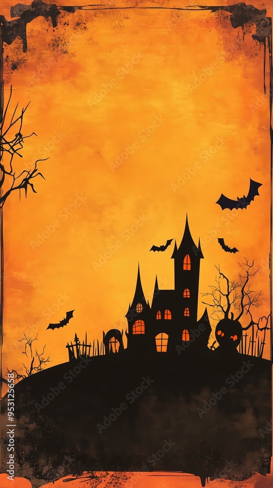 Spooky Halloween Castle Silhouette Background