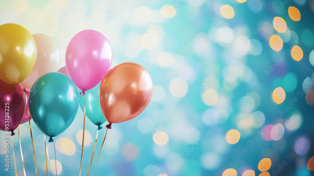 Colorful balloons floating in a festive atmosphere with sparkling lights for a joyful celebration or party Colorful balloons floating in a festive atmosphere with sparkling lights for a joyful celebration or party