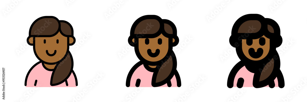 Editable adult woman with ponytail hairstyle avatar vector icon. User, profile, identity, persona. Part of a big icon set family. Perfect for web and app interfaces, presentations, infographics, etc Editable adult woman with ponytail hairstyle avatar vector icon. User, profile, identity, persona. Part of a big icon set family. Perfect for web and app interfaces, presentations, infographics, etc