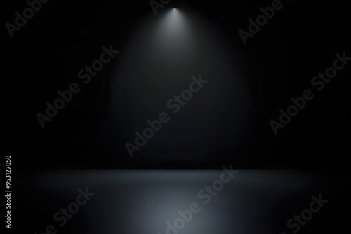 Fototapeta Naklejka Na Ścianę i Meble -  Empty gradient black backdrop wallpaper studio floor template of abstract light dark background space or blank illustration room and spotlight product display stage on presentation ground platform.