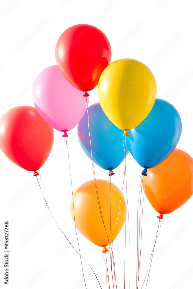 A vibrant collection of colorful balloons in various shades including red, pink, yellow, blue, and orange, floating against a white background. A vibrant collection of colorful balloons in various shades including red, pink, yellow, blue, and orange, floating against a white background.