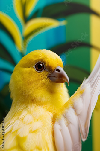 Detailed AI-Upscaled Visual of a Canary’s Wing, Showcasing Vibrant Colors and Patterns
