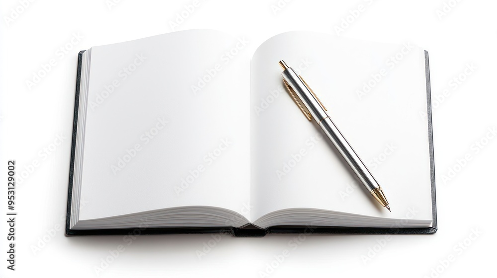 Creative Workspace: Metallic Pens and Sketchpad in Realistic Style on White Background - High Detail 8K Image, generative AI Creative Workspace: Metallic Pens and Sketchpad in Realistic Style on White Background - High Detail 8K Image, generative AI
