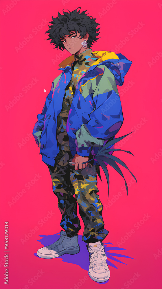 handsome guys design model wearing cool trendy clothes, Anime style, simple background design handsome guys design model wearing cool trendy clothes, Anime style, simple background design