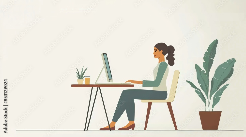person working with a desktop computer, comfortably seated in a modern room and table minimalism style, soft background person working with a desktop computer, comfortably seated in a modern room and table minimalism style, soft background