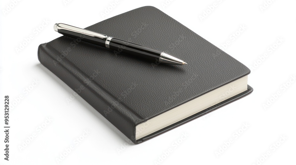 Elegant Leather-Bound Book, Luxury Pen, and Writing Pad Set on White Background in Realistic 8K Resolution, generative AI Elegant Leather-Bound Book, Luxury Pen, and Writing Pad Set on White Background in Realistic 8K Resolution, generative AI