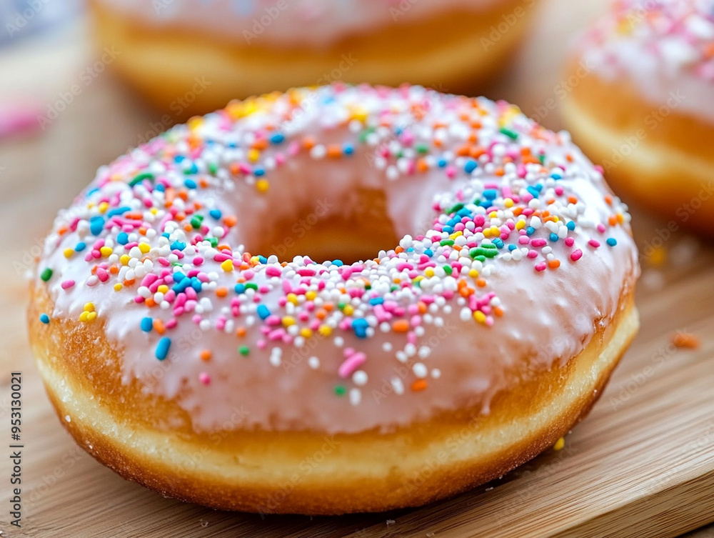 American donuts with colorful sprinkles. American donuts with colorful sprinkles.