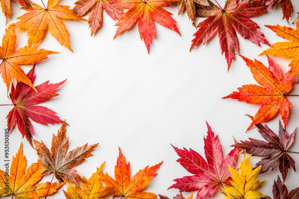 Autumn Maple Leaves Flat Lay White Background created with Generative AI Autumn Maple Leaves Flat Lay White Background created with Generative AI