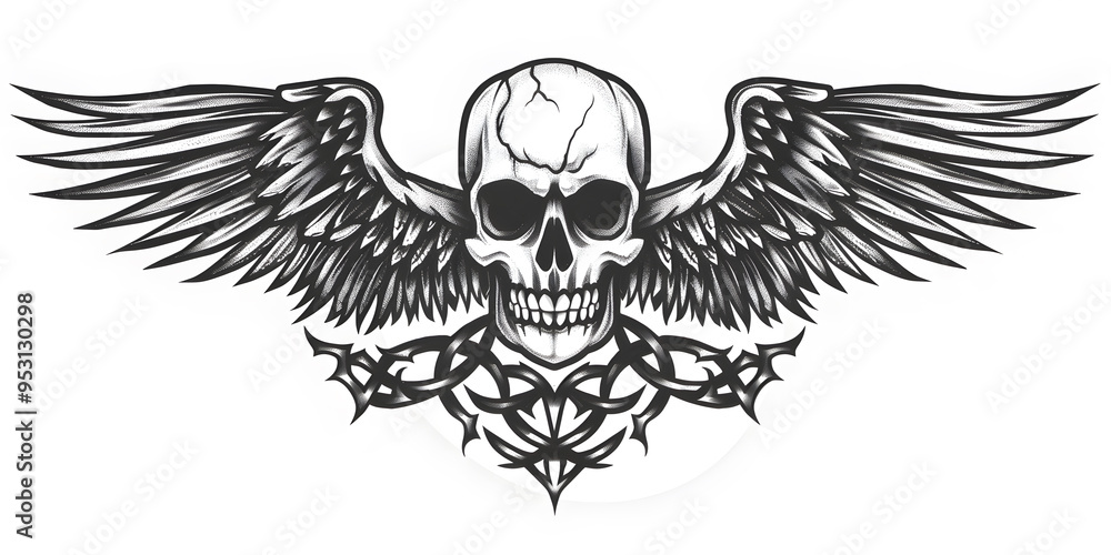 Winged Skull very simple traditional tattoo flash styles illustration Winged Skull very simple traditional tattoo flash styles illustration