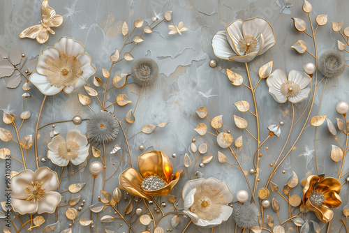 wallpaper background floral white wall sofa