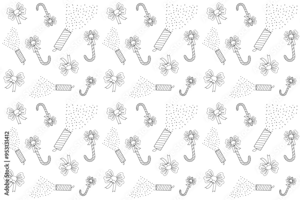 Festive Christmas coloring page featuring bows, candy canes, and clappers. Perfect for holiday crafts and creative activities. Festive Christmas coloring page featuring bows, candy canes, and clappers. Perfect for holiday crafts and creative activities.