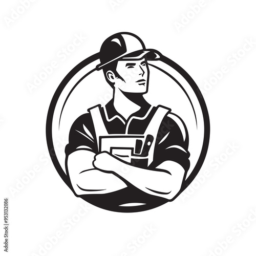 Construction Worker Logo Vector. Worker, Industry, Construction, Constructor, Labour, Labor Business Logo Template photo