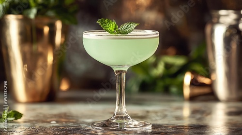 Elegant Grasshopper Cocktail Served in Stylish Coupe Glass photo