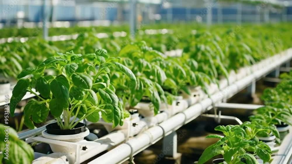 Hydroponic in the greenhouse.Aquaculture. Herb plantation with watering system Hydroponic in the greenhouse.Aquaculture. Herb plantation with watering system