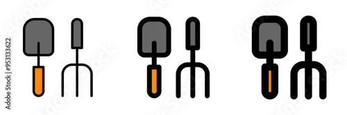Editable shovel and rake vector icon. Gardening, landscaping, horticulture. Part of a big icon set family. Perfect for web and app interfaces, presentations, infographics, etc