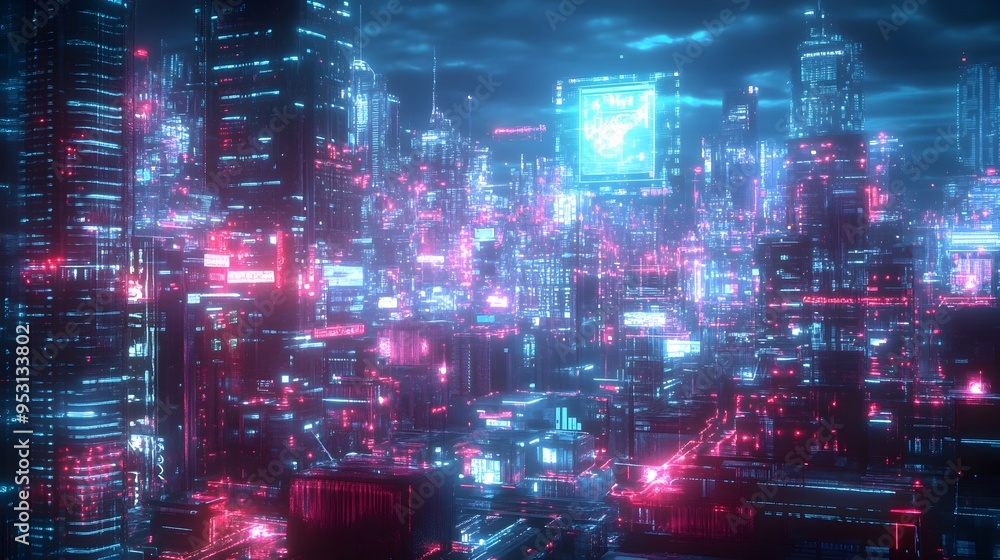Quantum Teleportation Experiment in a Futuristic Neon Lit Cityscape Quantum Teleportation Experiment in a Futuristic Neon Lit Cityscape