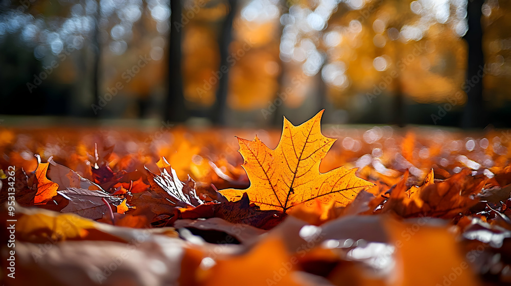 Autumn Leaves: Golden Maple Leaf in a Bed of Fall Foliage Autumn Leaves: Golden Maple Leaf in a Bed of Fall Foliage