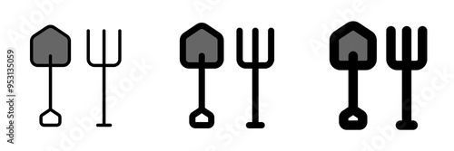 Editable shovel and rake vector icon. Farming, gardening, tools. Part of a big icon set family. Perfect for web and app interfaces, presentations, infographics, etc