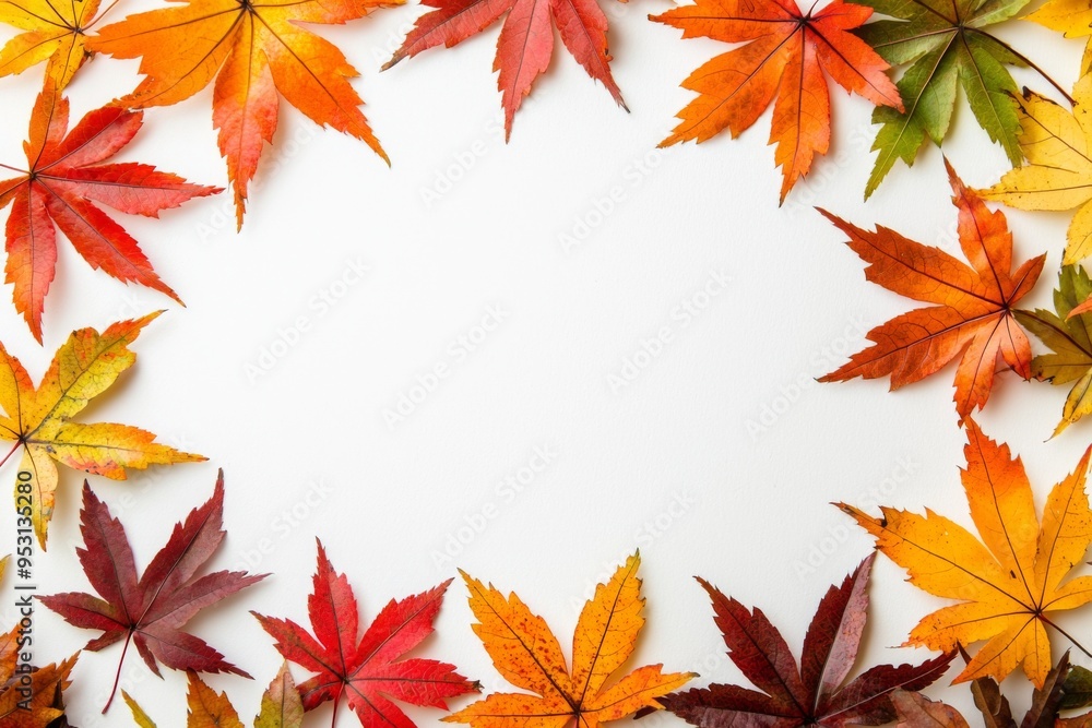Autumn Maple Leaves Flat Lay White Background created with Generative AI Autumn Maple Leaves Flat Lay White Background created with Generative AI