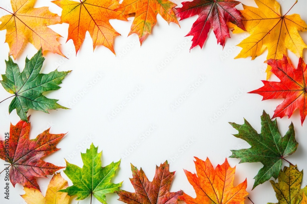 Fototapeta premium Autumn Maple Leaves Flat Lay White Background created with Generative AI