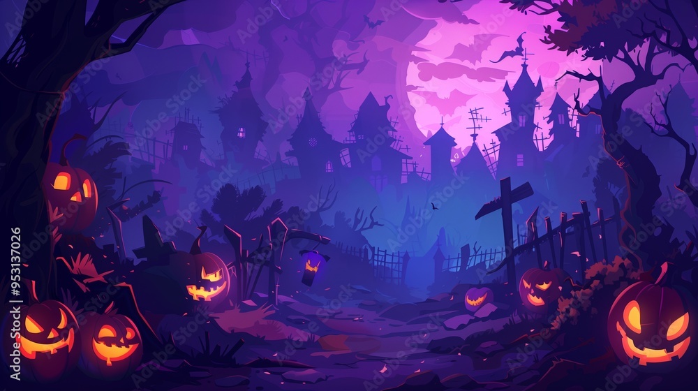 Mystical Halloween Forest with Jack-o'-Lanterns Mystical Halloween Forest with Jack-o'-Lanterns