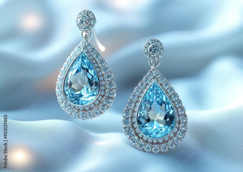 Jewelry, Proposal and Holiday Gift. Fancy Design of a Earrings in Platinum with Diamonds and Aquamarines. Platinum with Round Brilliant Diamonds and Pear Shaped Aquamarines. Jewelry, Proposal and Holiday Gift. Fancy Design of a Earrings in Platinum with Diamonds and Aquamarines. Platinum with Round Brilliant Diamonds and Pear Shaped Aquamarines.