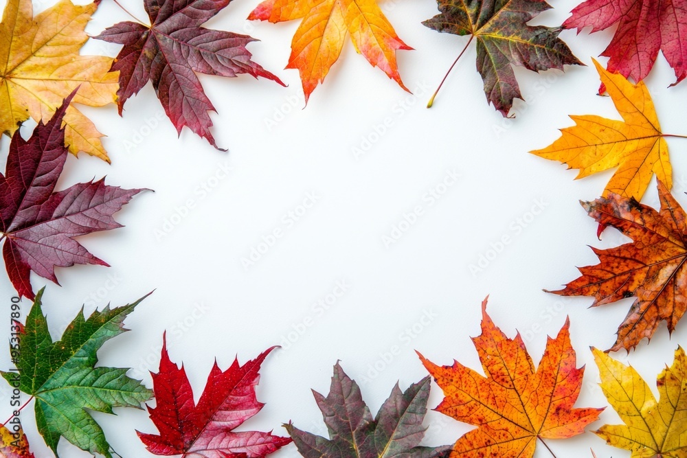 Fototapeta premium Autumn Maple Leaves Flat Lay White Background created with Generative AI