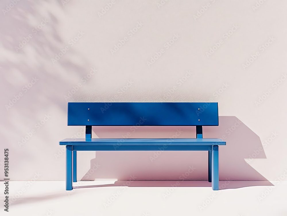 Blue bench against a plain white background, positioned in the lower left third, minimalism with ample space for product photography, shot using a Sony Alpha A7 IV Blue bench against a plain white background, positioned in the lower left third, minimalism with ample space for product photography, shot using a Sony Alpha A7 IV