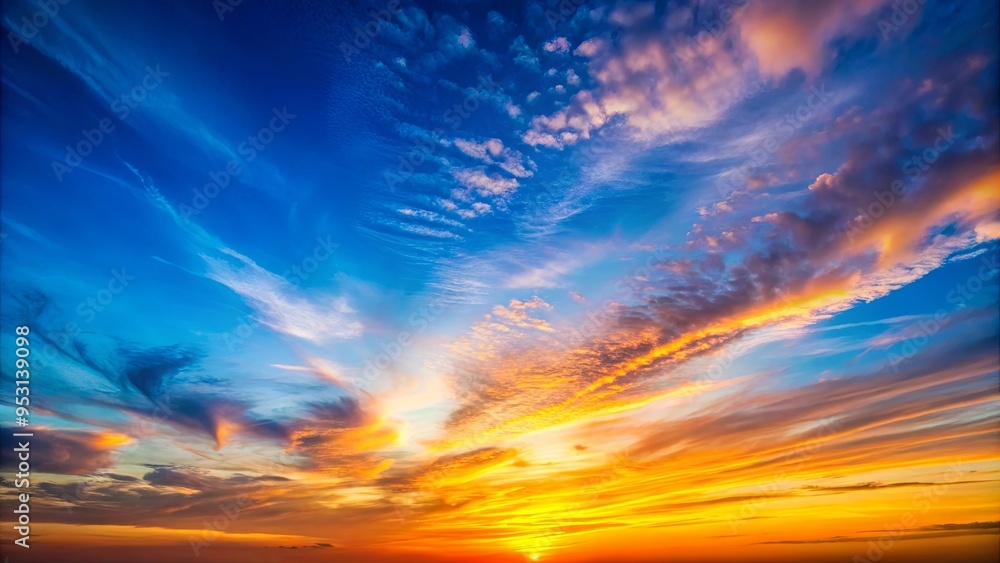 Fototapeta premium Beautiful sky gradient from blue to orange during sunset