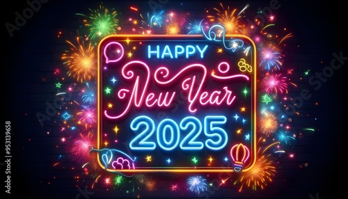 New year font 2025 neon effect text background