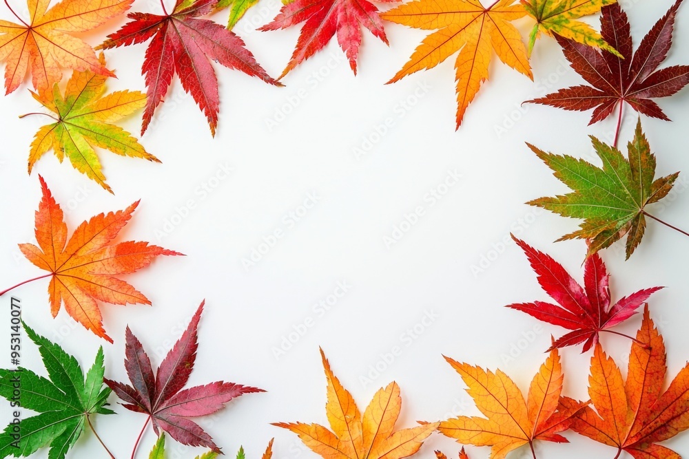 Autumn Maple Leaves Flat Lay White Background created with Generative AI Autumn Maple Leaves Flat Lay White Background created with Generative AI