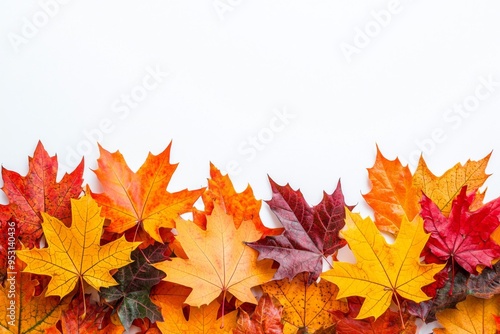 Autumn Maple Leaves Flat Lay White Background created with Generative AI