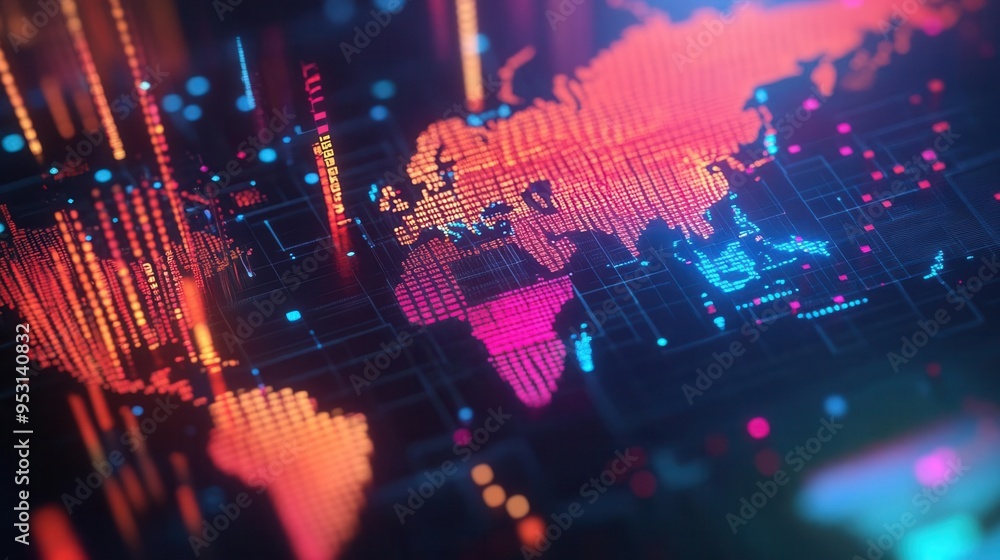 Fototapeta premium Media map usage, global map with media usage stats