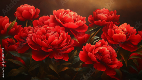 red peonies, red flowers in the garden, floral background