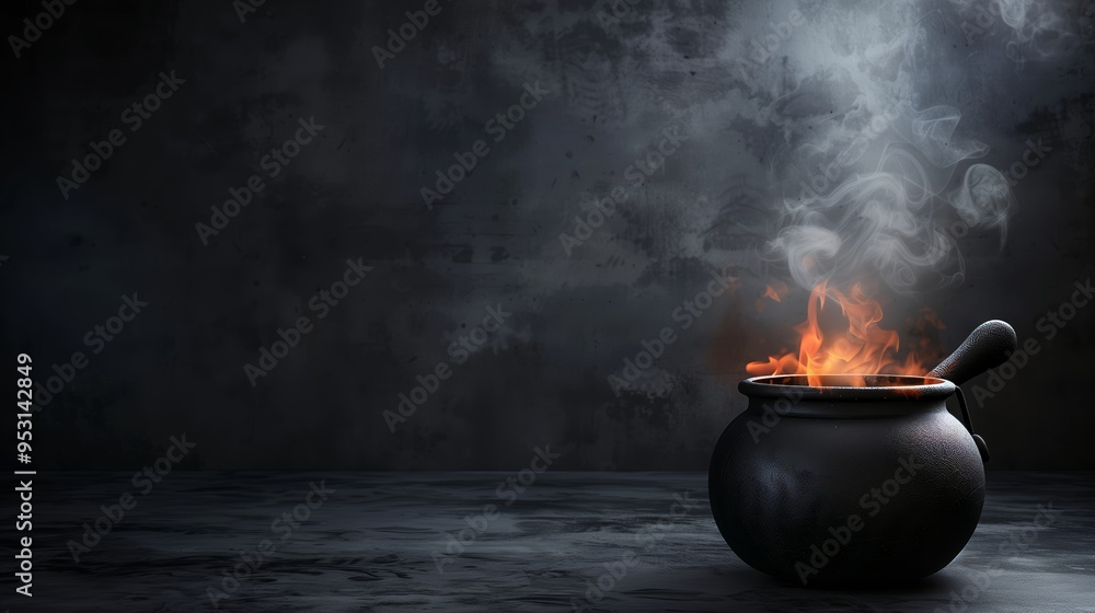 Mystical Cauldron with Fiery Glow in Dark Ambience Mystical Cauldron with Fiery Glow in Dark Ambience