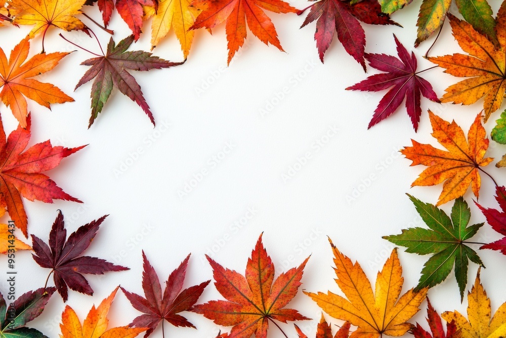 Autumn Maple Leaves Flat Lay White Background created with Generative AI Autumn Maple Leaves Flat Lay White Background created with Generative AI