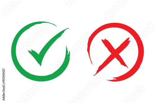 Set of tick and cross brush icon collection. Check and cross symbol. Vector Illustration.