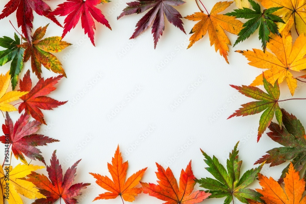 Autumn Maple Leaves Flat Lay White Background created with Generative AI Autumn Maple Leaves Flat Lay White Background created with Generative AI